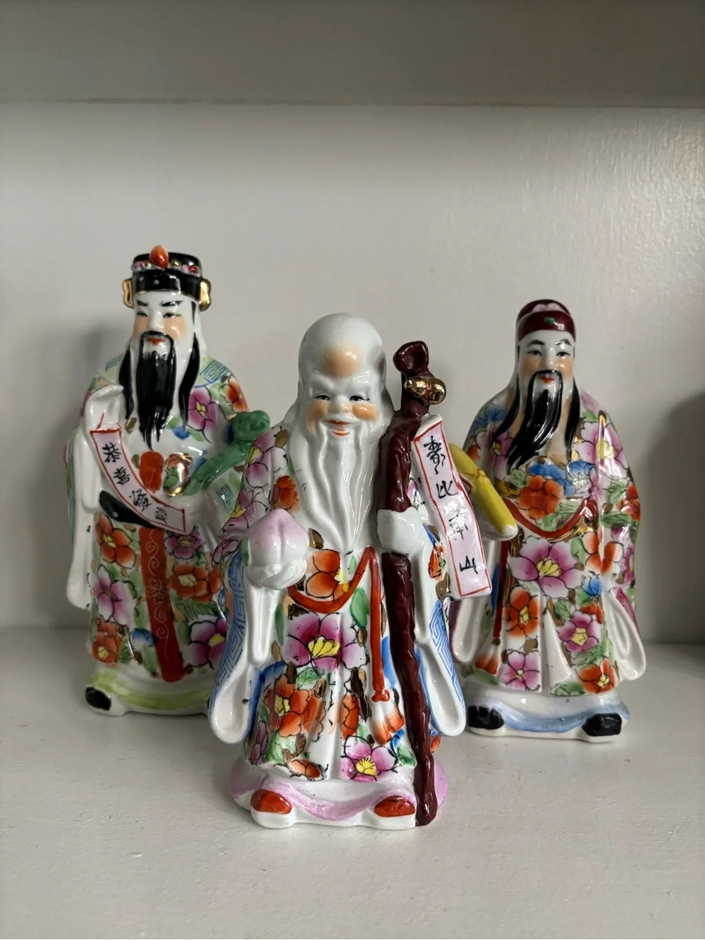 Three vintage Chinese porcelain wise men figurines